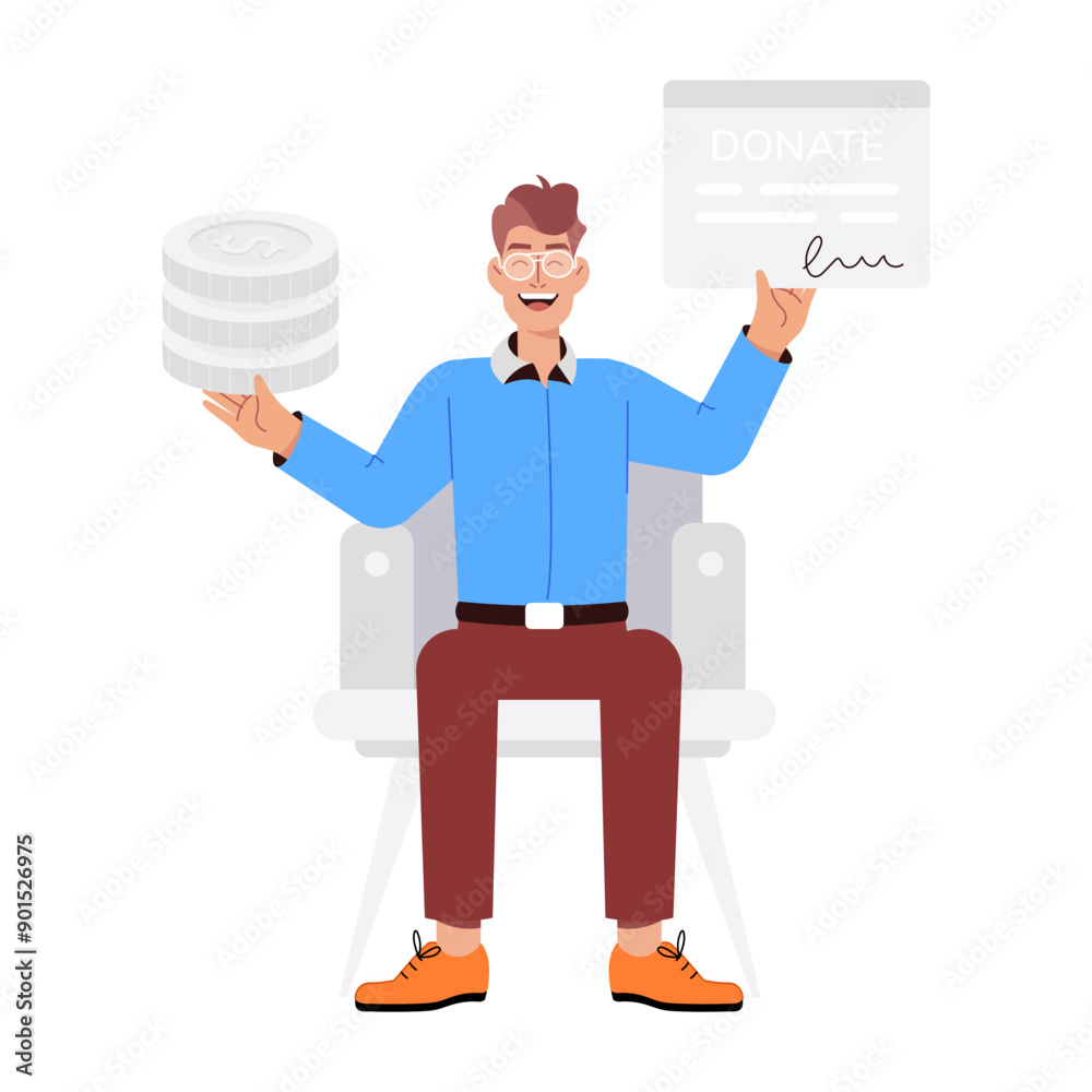 Character based flat illustration of donate money 

