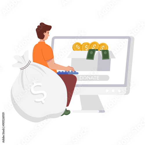 A flat character illustration of online donation 

