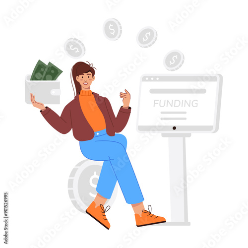Character based flat illustration of online funding 

