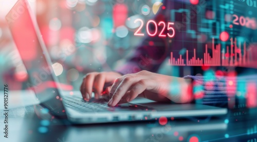 Person Typing on Laptop With 2025 Financial Data