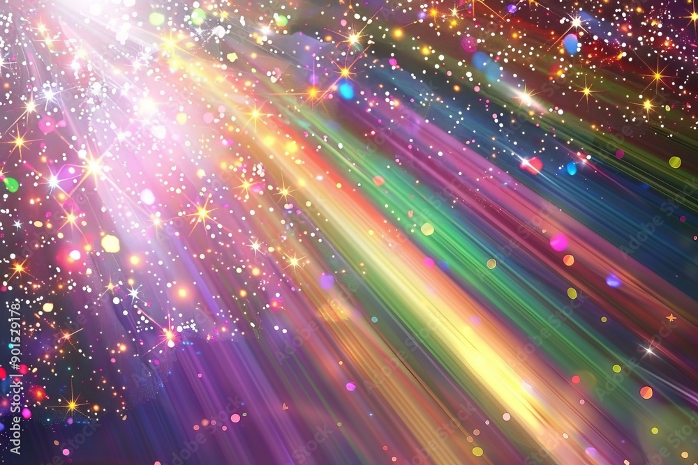 Fototapeta premium Modern realistic illustration of prism radial refraction sunbeams on dark transparent background. Isolated rainbow halo rays. Holographic lens flare reflections.
