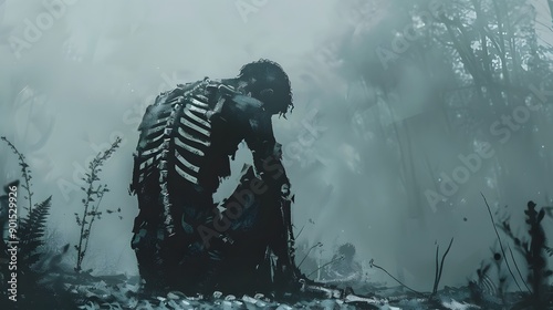 A Haunting Figure in a Misty Forest Landscape