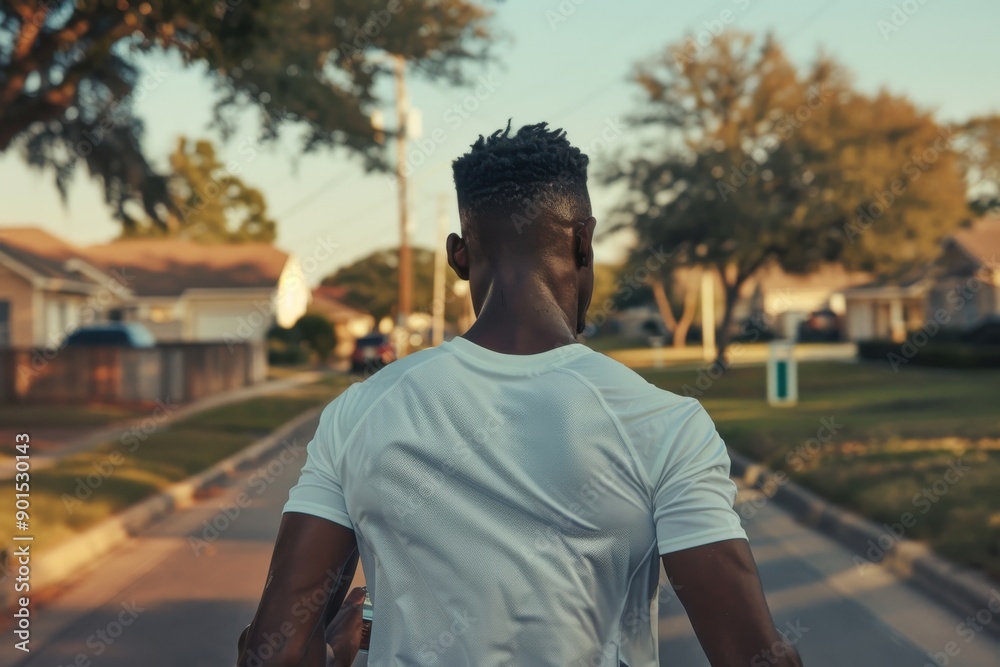 A person jogs energetically along a quiet suburban street at sunrise, showcasing an active lifestyle and perseverance in a tranquil neighborhood setting. A person jogs energetically along a quiet suburban street at sunrise, showcasing an active lifestyle and perseverance in a tranquil neighborhood setting.