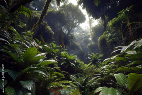 Rainforest Canopy with Diverse Plant Life