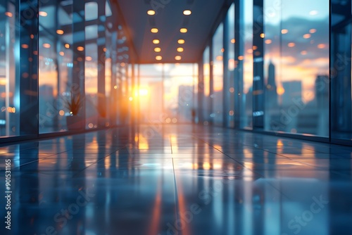 Wallpaper Mural Serene Sunset Reflections in a Modern Glass Corridor Torontodigital.ca