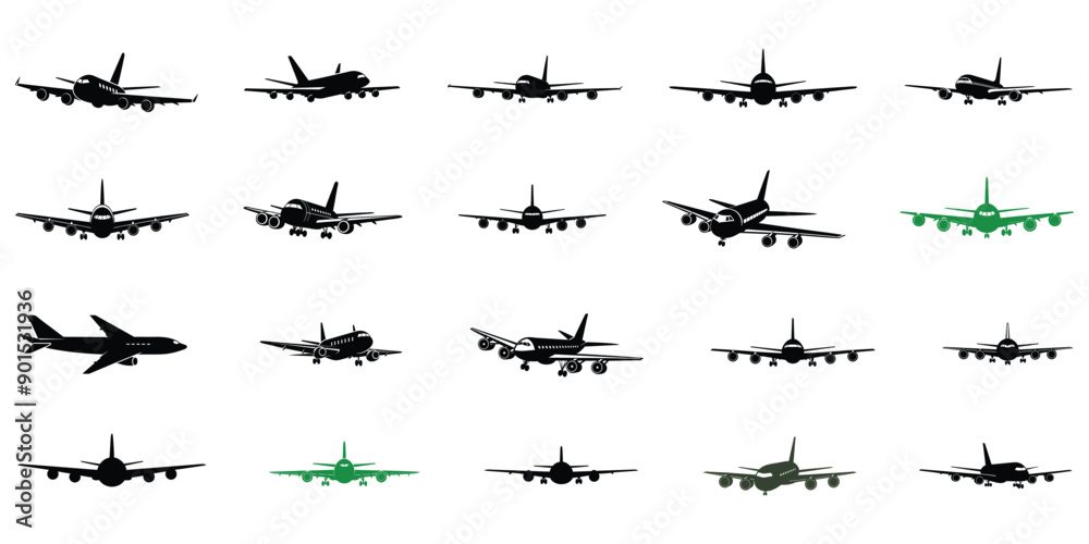 Black and White Aircraft Icons: Large Collection of Airplane Silhouettes Black and White Aircraft Icons: Large Collection of Airplane Silhouettes