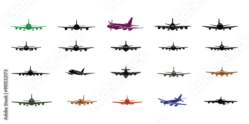 Black and White Aircraft Icons: Large Collection of Airplane Silhouettes