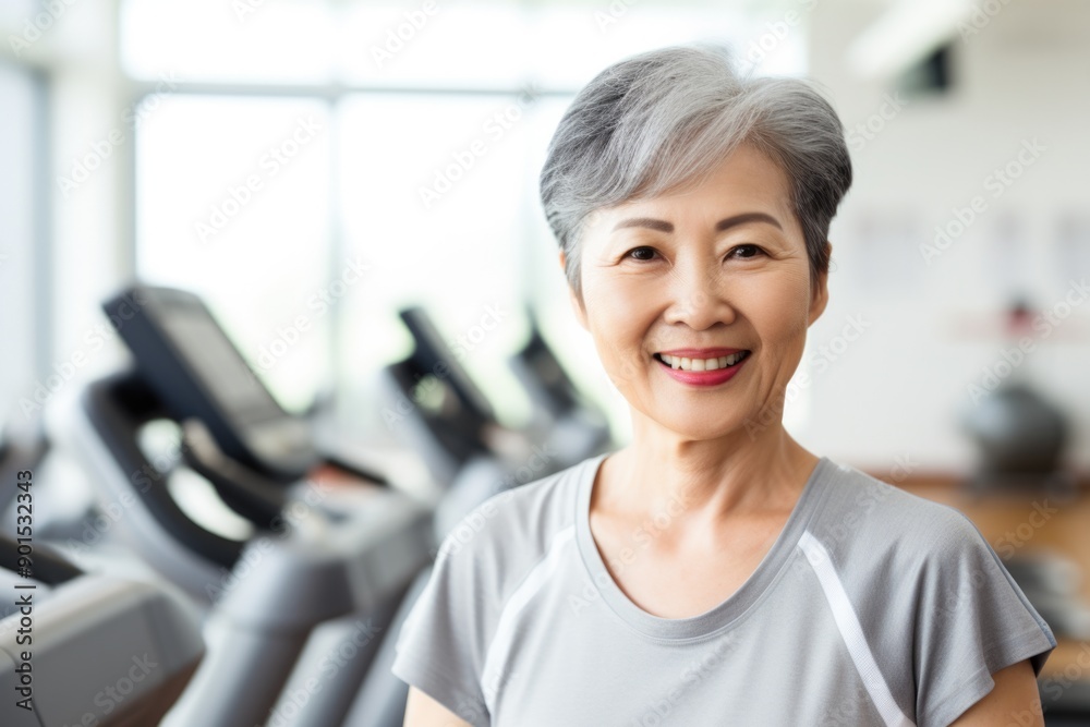 Obraz premium senior woman happy expression in a gym. fitness teacher concept. ai generated