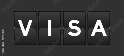 Black color analog flip board with word visa on gray background
