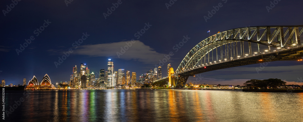 Sydney city skyline at sunset viewed from Kirribilli Lookout Sydney city skyline at sunset viewed from Kirribilli Lookout