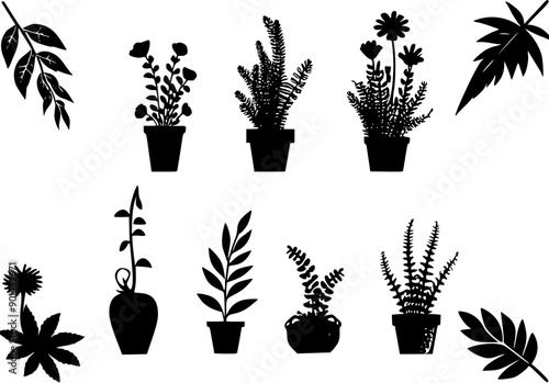 set of silhouettes of plants