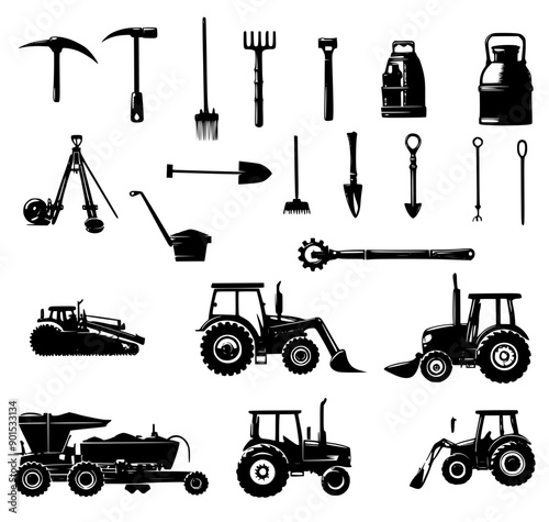 set of silhouettes of tools