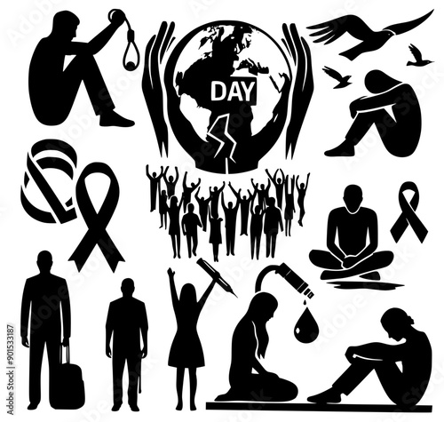 set of Suicide Prevention Day, silhouette of Suicide Prevention Day 