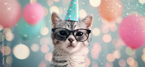 Cat Wearing Party Hat And Sunglasses