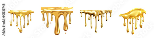 gold serum dripping border sticker, hyper realistic highly detailed isolated on transparent background
