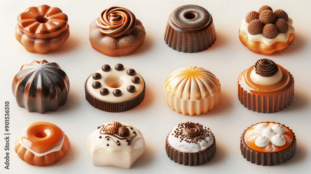 Various of sweets and desserts set and collection. chocolate cake, cupcakes, red velvet cake, apple pie, macarons, pretzel, donut, pastries, muffin, cookies, croissant. Bakery sweets isolated on white Various of sweets and desserts set and collection. chocolate cake, cupcakes, red velvet cake, apple pie, macarons, pretzel, donut, pastries, muffin, cookies, croissant. Bakery sweets isolated on white