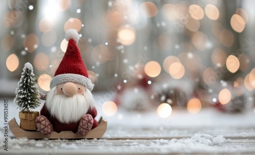 Christmas Gnome Riding Sled With Presents