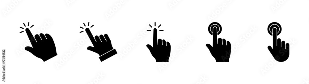 Hand cursor icon set, click icon vector, hand click, pointer, on a white background. Hand cursor icon set, click icon vector, hand click, pointer, on a white background.