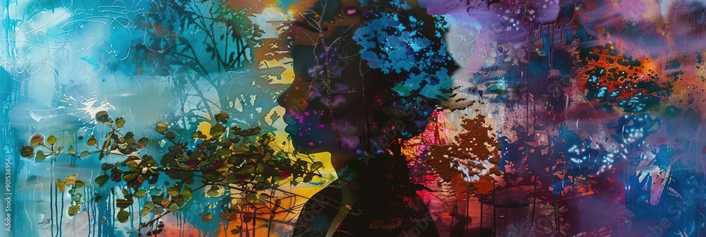 Fototapeta premium Abstract Silhouette: Woman, Nature, and Vibrant Color