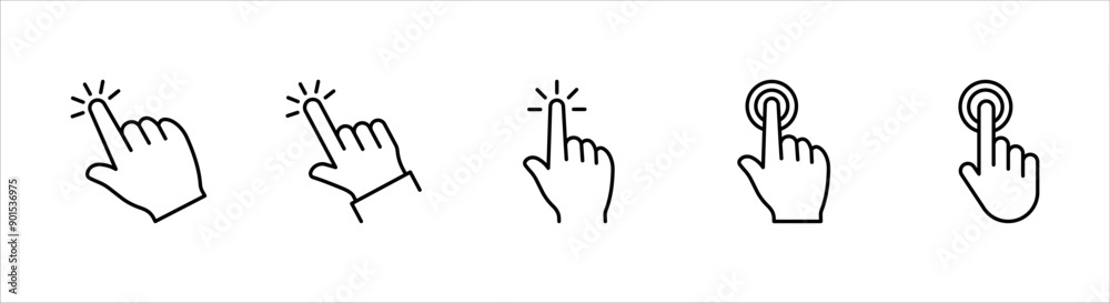 Fototapeta premium Hand cursor icon set, click icon vector, hand click, pointer, on a white background.