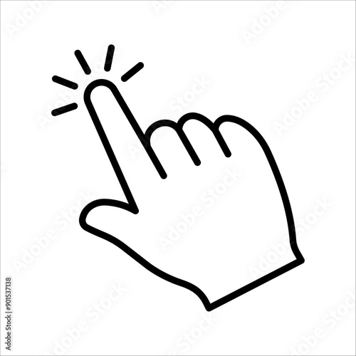 Hand cursor icon, click icon vector, hand click, pointer, on a white background.