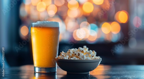 Beer And Popcorn In Front Of TV
