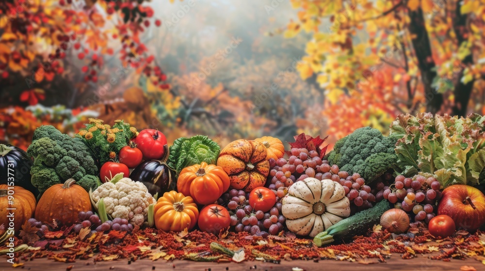 festive thanksgiving banner, thanksgiving banner with fresh vegetables grown outdoors, set against a backdrop of colorful autumn foliage, creating a rich and inviting atmosphere festive thanksgiving banner, thanksgiving banner with fresh vegetables grown outdoors, set against a backdrop of colorful autumn foliage, creating a rich and inviting atmosphere