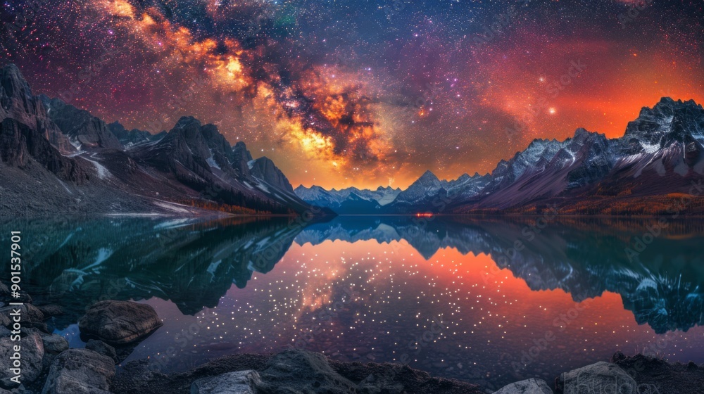 Obraz premium Night Sky Wonders, Astounding shots of the Milky Way, northern lights, and other celestial phenomena that connect us to the vastness of the universe