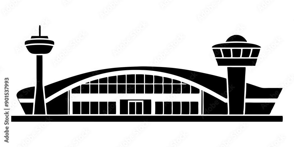 Modern Airport Terminal with Airplane Silhouettes and Aircraft Icons Modern Airport Terminal with Airplane Silhouettes and Aircraft Icons