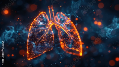 Human lungs isolated 3D hologram.