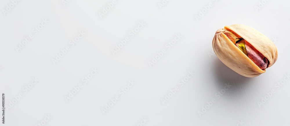 White background showcasing an isolated pistachio with copy space image available. White background showcasing an isolated pistachio with copy space image available.