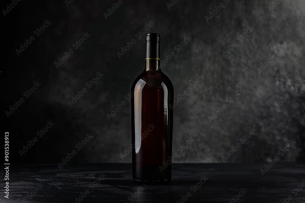 Wine bottle made of dark glass on a black background. Concept mockup template for advertising wineries, wine brand, restaurants and family with place for text Wine bottle made of dark glass on a black background. Concept mockup template for advertising wineries, wine brand, restaurants and family with place for text