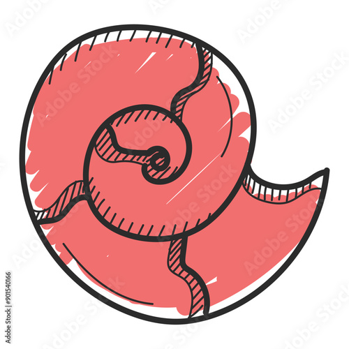 Seashell doodle icon vector isolated. Hand-drawn illustration of a marine shell. Underwater creature. Concept of aquatic life, summer and beach.