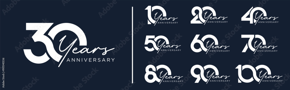 custom made wallpaper toronto digitalcollection anniversary 10 to 100 year logo designs. abstract number for celebration event, wedding, greeting card, and invitation, vector illustration