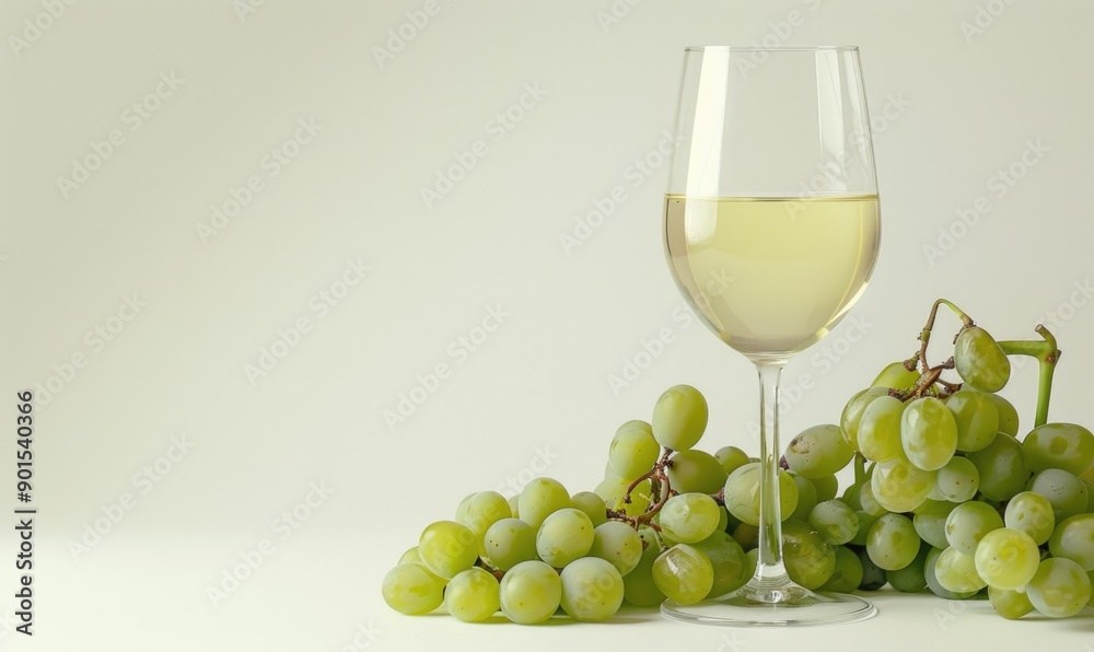 Grapes on a crisp white background with a glass of white wine Grapes on a crisp white background with a glass of white wine