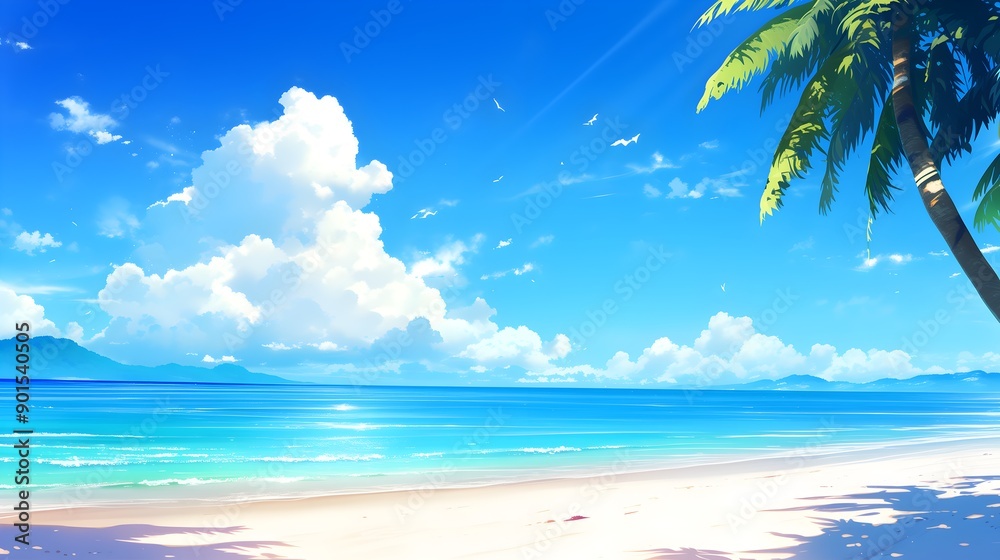 Summer Beach Japanese Anime Style Poster Wallpaper Summer Beach Japanese Anime Style Poster Wallpaper