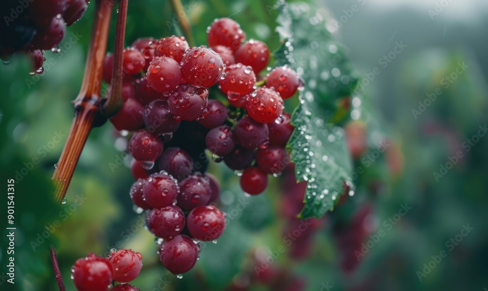 Grapes on vines with green leaves, soft focus Grapes on vines with green leaves, soft focus