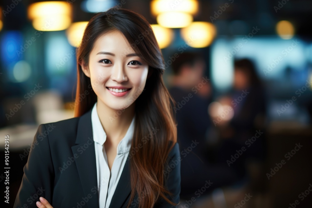 Obraz premium business person in a company interior with a chart background