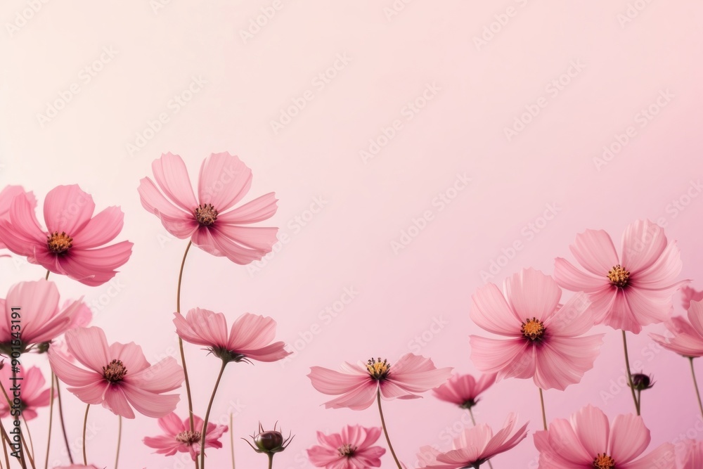 Cosmos pink flowers border background backgrounds outdoors blossom.