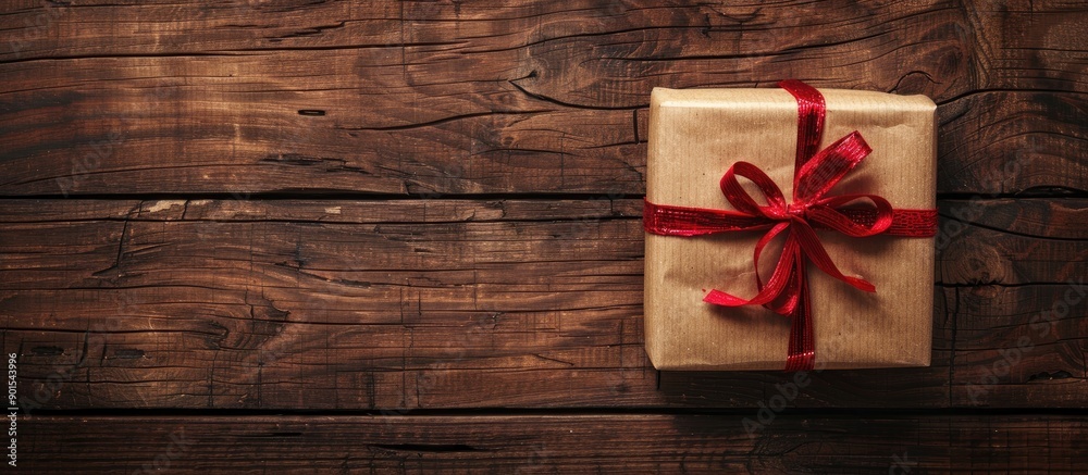Wooden background with a gift providing copy space image. Wooden background with a gift providing copy space image.