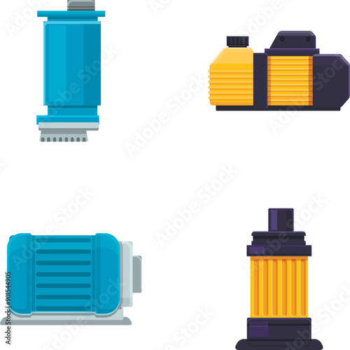 Water pump icons set cartoon vector. Water and liquid pumping. Technical equipment