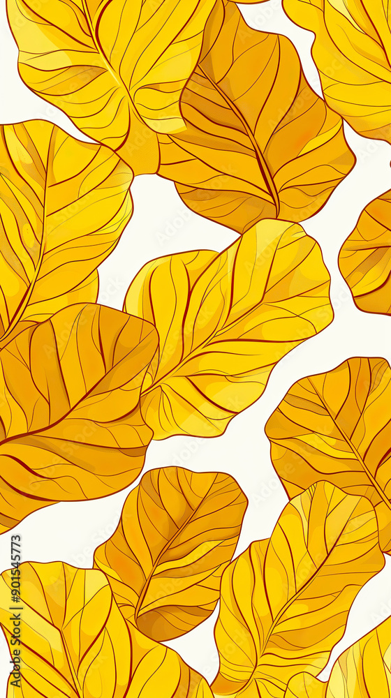 Fototapeta premium Autumn Leaves Pattern. Golden Fiddle Leaf Design for Prints and Decor