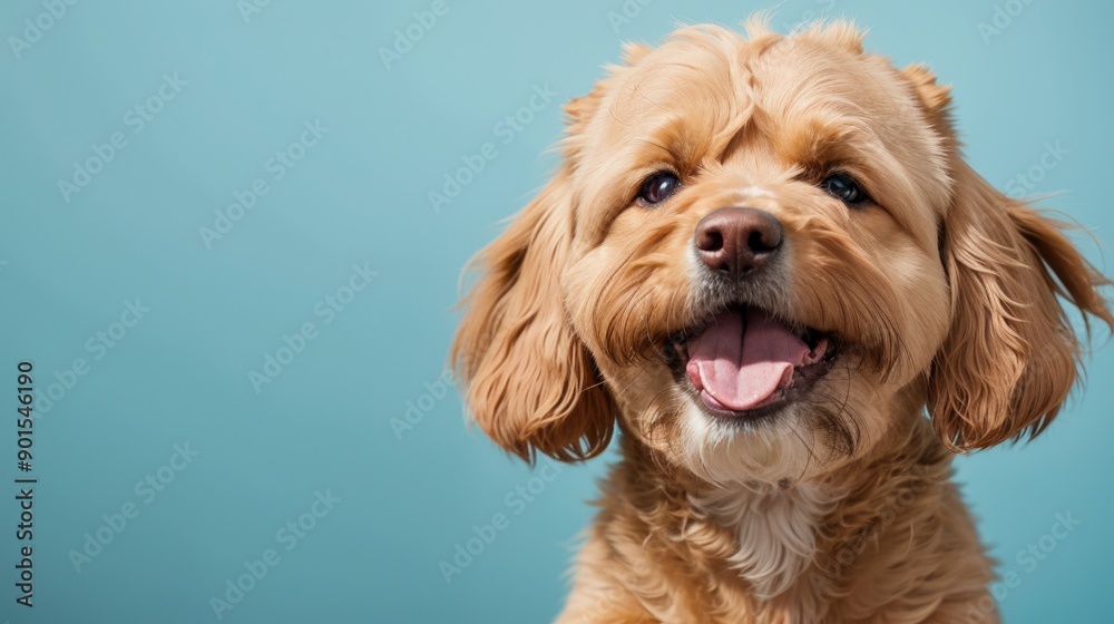 Adorable brown dog with a happy expression against a blue background, showcasing a playful and joyful mood, ideal for pet and animal-themed visuals. Adorable brown dog with a happy expression against a blue background, showcasing a playful and joyful mood, ideal for pet and animal-themed visuals.
