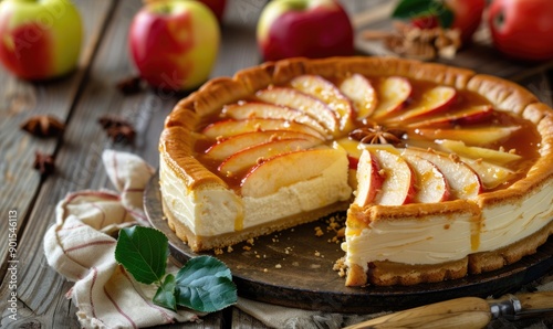Wallpaper Mural Apple and caramel cheesecake on a rustic table Torontodigital.ca