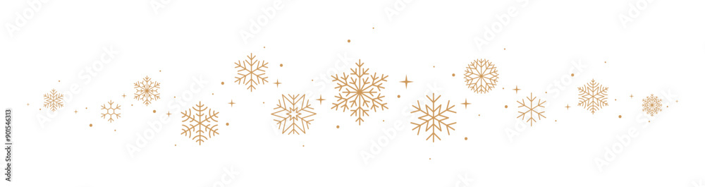 Snowflakes border, gold Christmas banner
