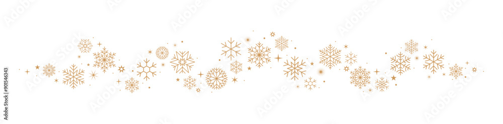 Christmas border, gold snowflakes banner