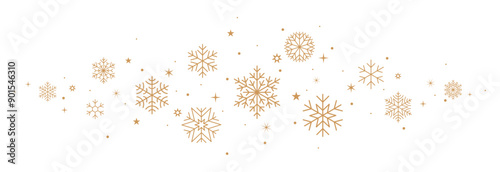Christmas border with gold snowflakes and stars