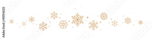 Snowflakes border, gold Christmas banner