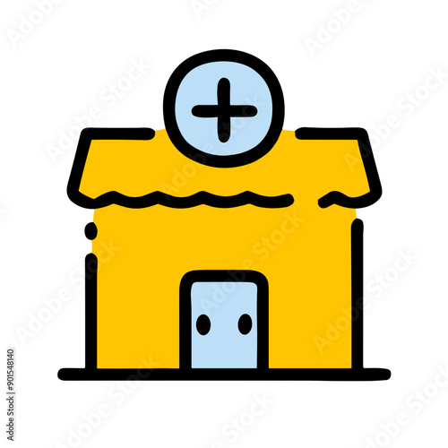 Yellow Medical Clinic Icon in Cartoon Style on White Background