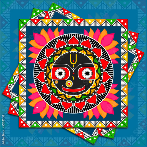 vector illustration of lord Jagannath face design with floral mandala pattern,  Rathayatra festival celebration  in Odisha.